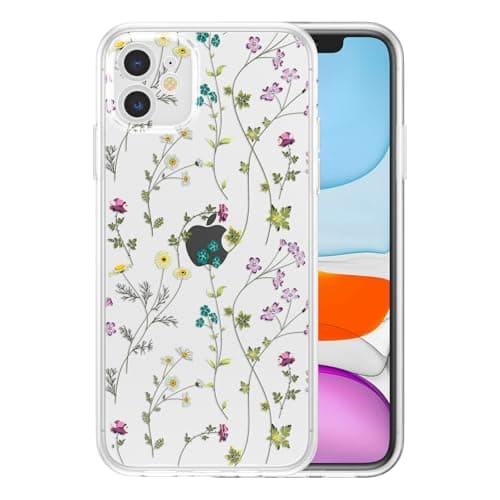 Image of RALEAVO Clear Floral Case Compatible with iPhone 11 (6.1”), Shockproof Silicone Transparent Case Cover with Cute Flower Protective Bumper Case for iPhone 11-Clear