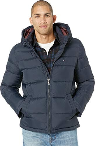 Image of Tommy Hilfiger Men's Classic Hooded Puffer Jacket Down Alternative Outerwear Coat, Midnight, M