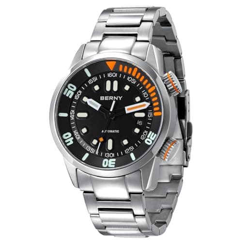 Image of BERNY Automatic Watch for Men 200M Diving Wristwatch Sapphire Glass Durable Stainless Steel Band Super Luminous Male Watches