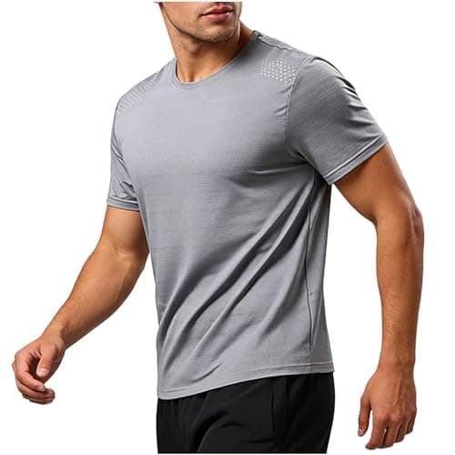 Image of Mens Tshirts UK Crew Neck Gym T-Shirt Summer Quick Dry Short Sleeve Tops Solid Color Classic Fit Tees Breathable Comfort Outdoor Sports Pullover Men's Smart Casual Daily Clothing