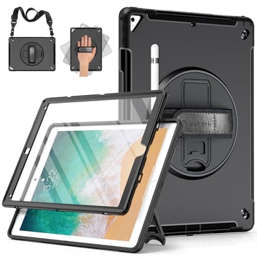 Image of Miesherk Case for iPad Pro 12.9 2nd/1st Generation 2017/2015: Military Rugged Protective Shockproof Cover for iPad Pro 12.9 Inch - Pencil Holder - 360° Rotating Stand - Hand/Shoulder Strap - Black