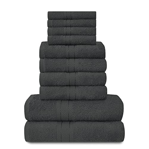 Image of GC GAVENO CAVAILIA Towels Family Bale Set - 10 Piece 100% Egyptian Cotton, 4x Face 4x Hand 2x Bath Towel, Premium Quality Highly Water Absorbent Bathroom Accessories, Machine Washable, Charcoal