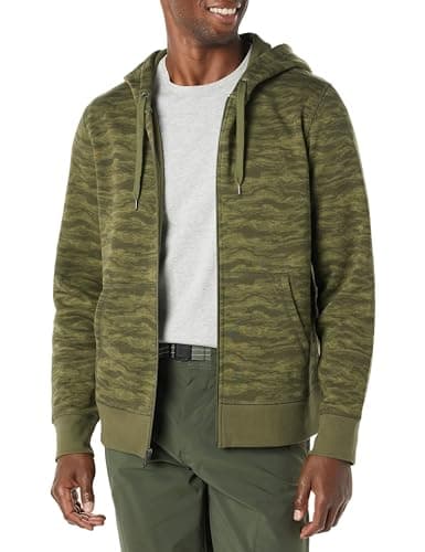 Image of Amazon Essentials Men's Full-Zip Fleece Hoodie (Available in Big & Tall), Green Abstract Camo, L