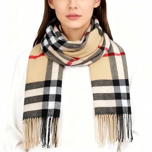Image of MBSIVSA Tartan Scarf, Classic Check Plaid Winter Scarf, Scarves Classic Scarfs, Winter Scarfs with Tassel for Men and Women