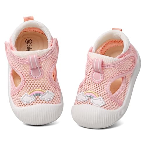 Image of MASOCIO Baby Shoes Sandals Toddler Girls First Walking Pre Walkers Summer Soft Sole Trainers Infant Size 5.5 UK Child Pink