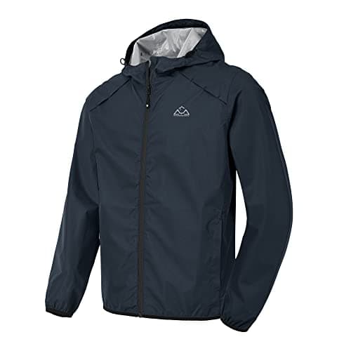 Image of Rdruko Mens Waterproof Jackets Lightweight Reflective Running Hoodies Packable Rain Jacket Outdoor Hooded Windbreaker Navy M Blue