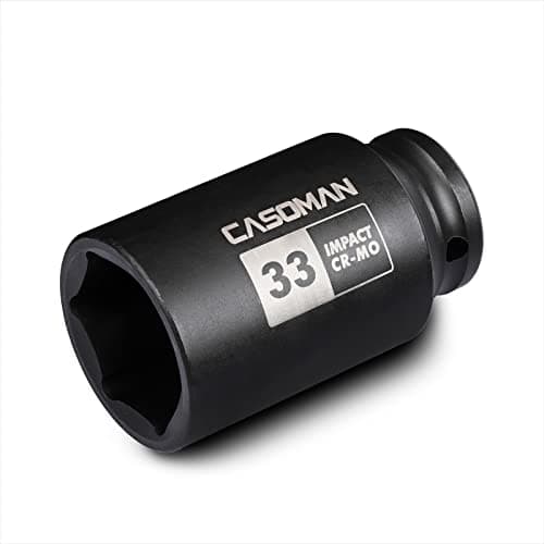 Image of CASOMAN 1/2" Drive x 33 mm Deep 6 PT Impact Socket, CR-MO, 1/2-inch Drive 6 Point Axle Nut Socket for Easy Removal of Axle Shaft Nuts (33MM)