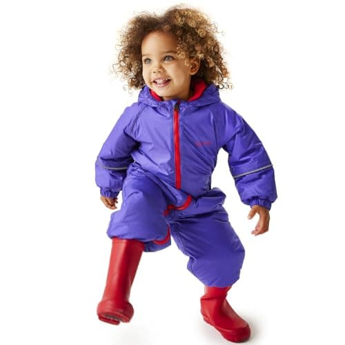 Image of Regatta Kids Splosh III Waterproof & Breathable Insulated All-In-One Outdoor Rain Suit, Purple (Peony) 48-60 months