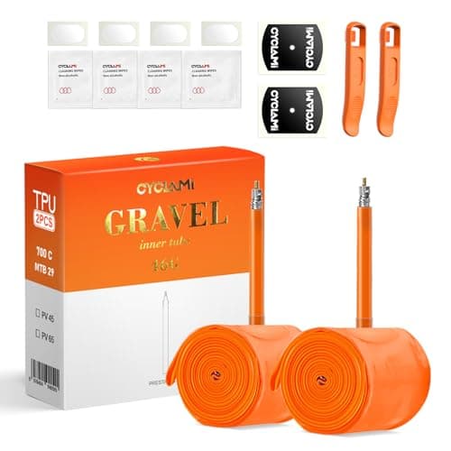 Image of CYCLAMI TPU Gravel/MTB Inner Tube, 700C x 32"-47" Gravel & 26"/27.5"/29"X1.9-2.5 Mountain Bike, 2PCS TPU Bike Inner Tube for Mountain Bike(Include 2 Tyre levers) (2P-Gravel-FV:45mm)