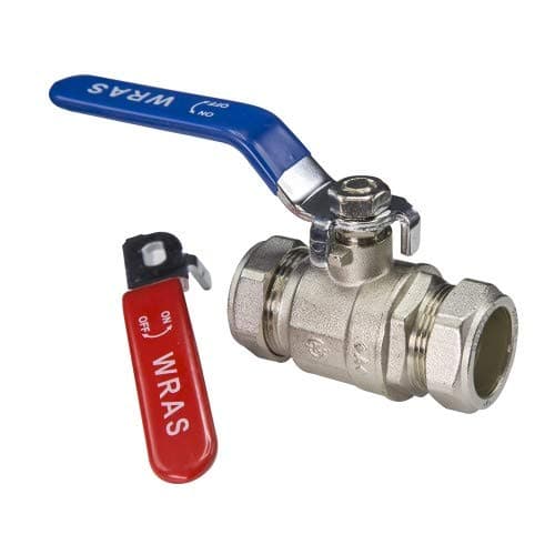 Image of 15mm Lever Valve Full BORE Action Ball Valve Compression Isolation Valve with RED & Blue Handle WRAS Approved