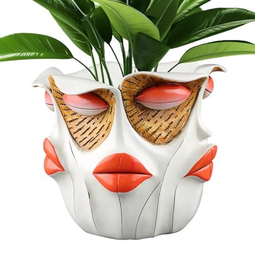 Image of yupeuooe Face Planter Pots, PicassoBrutalist Abstract Beauty Face Flower Pot, Colorful Abstract Head Plant Pots, Cute Lady Face Flower Pot Head Planter, Funny Plant Pots for Outdoor Indoor Home