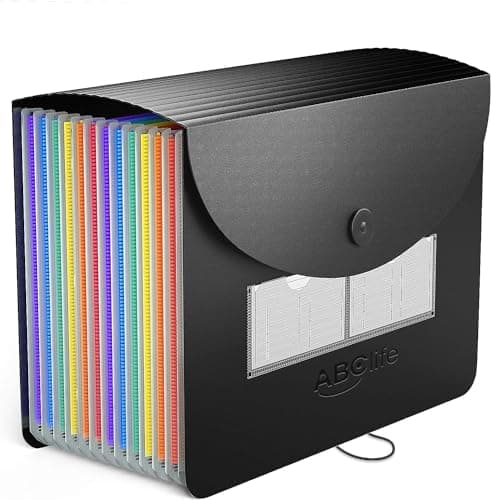 Image of ABC life Expanding File Folder, 12 Pockets A4 Accordion File Organiser, Portable Rainbow Document Filing Box, Accordian Monthly Bill Receipt Paperwork Organiser Storage for Home & Office & School