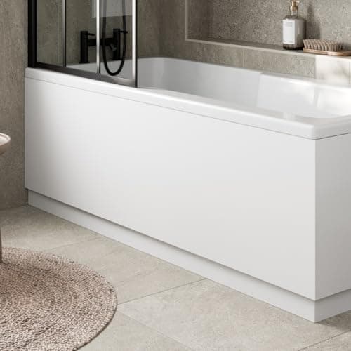 Image of Baystone® Modern 1800mm Front Side MDF Bath Panel 18mm Wooden Panels for Bathroom Baths Soaking Tubs, Adjustable Plinth, Easy to Cut, White Gloss