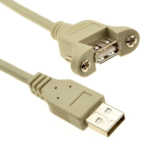 Image of kenable USB 2.0 Panel Mount Extension Cable Female A Socket to Male A Plug 28AWG 0.3m Beige