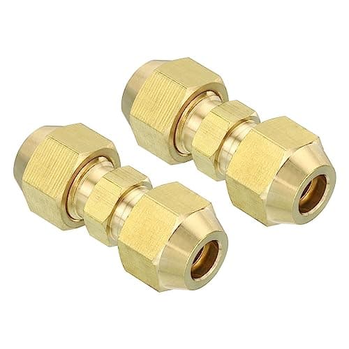 Image of PATIKIL 1/4" OD Brass Flare Union Connector, 2 Set Air Conditioning Copper Double Pipe Extension Joint Connectors Pipe Hose Fitting with Nut, 1.22 x 0.43inch