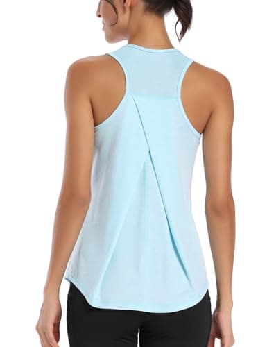 Image of Dawnrole Gym Tops for Women Sleeveless Yoga Fitness Shirts Racerback Sports Top Women Light Blue