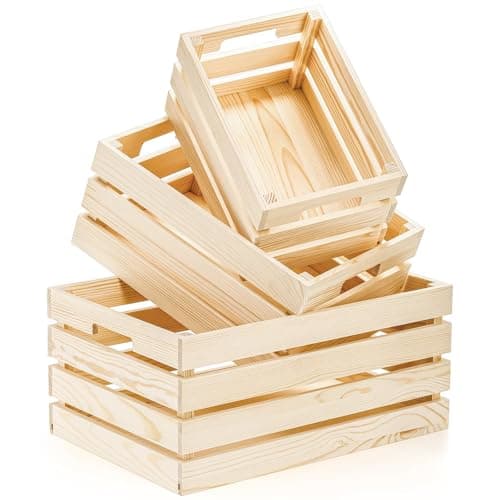 Image of YOUEON Set of 3 Rustic Wooden Nesting Crates with Handles, Decorative Wooden Crates, Crate Box Wooden Storage Box for Kitchen, Office, Bedroom, Closet, Rustic Country Decor