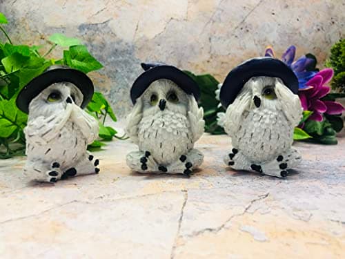 Image of Osiris Trading UK Three Wise Owls Witches Whimsical Figurines Wicca Pagan Gift Idea Witch Fantasy Decor Hand Made from Quality Designer Resin
