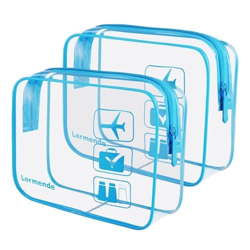 Image of 2pcs/Pack Lermende Clear Toiletry Bag TSA Approved Travel Carry On Airport Airline Compliant Bag Quart Sized 3-1-1 Kit Luggage Pouch (Blue)