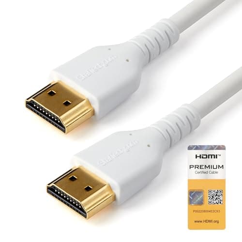 Image of StarTech.com 3ft (1m) Slim HDMI 2.0 Cable, Flexible Premium HDMI Cord with Ethernet, UHD 4K 60Hz HDR10, Durable Aramid Fiber Design with TPE Jacket, White