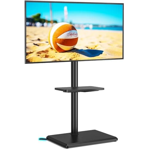 Image of 5Rcom Universal Swivel TV Floor Stand with Mount for 32-60 Inch TVs up to 40 kgs, Height Adjustable TV Stand with Swivel, Tall TV Stand with Black Wooden Base, Max VESA 400x400mm (Black)