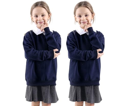 Image of WOOD QUAIL Girls Boys V Neck (Pack of 2) School Jumpers Kids Long Sleeve Fleece Unisex School Uniform Jumper Sweatshirts UK Size (5-13 Years) (5-6 Years, 2x Navy Blue)