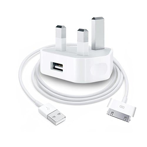 Image of IWIO Mains 3-Pin UK Plug USB 1AMP & USB Charger compatible with Apple iPhone 3G/3GS/4/4s, iPad 1/2/3, iPod Touch 1/2/3/4, iPod Classic, iPod Nano 1/2/3/4/5/6 - WHITE