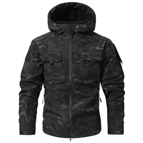 Image of Mens Waterproof Jacket Camouflage Outdoor Windproof Coat Softshell Jackets for Men Tactical Military Warm Coats with Multi Pockets Durable Heavy Outerwear for Walking Hiking Camouflage M