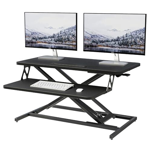 Image of ERGOMAKER Height Adjustable Standing Desk Converter - 81cm (32 Inch) Wide Platform Tabletop Workstation - Quick Sit to Stand Desk Riser for Dual Monitors Black