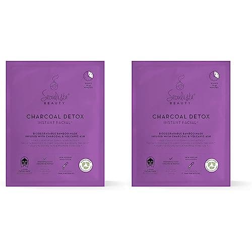 Image of Seoulista Beauty Charcoal Detox Instant Facial – Face Sheet Mask – Dermatologist Created Korean Skin Care (Pack of 2)