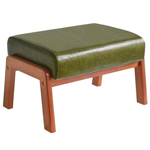 Image of IBUYKE 10.2” H Small Foot Stool Ottoman, Rectangle PU Faux Leather Foot Rest with Padded Seat and Wood Legs, Modern Accent Ottoman Foot Rest for Living Room Bedroom Couch Office, Dark Green WBD013GR