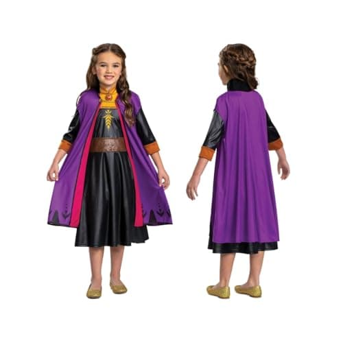 Image of Disney Official Classic Anna Dress Frozen Travelling, Frozen Anna Costume Kids Dress up for Girls, Birthday Christmas Halloween Costume for Kids 5-6 Years