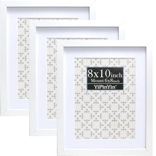 Image of White 8x10'' Picture Frame Set of 3,with Acid Free Mount For 6x8''Featuring Premium Acrylic Window,for Tabletop Display or Wall Mounting,An Ideal Choice for Christmas,Weddings Decor