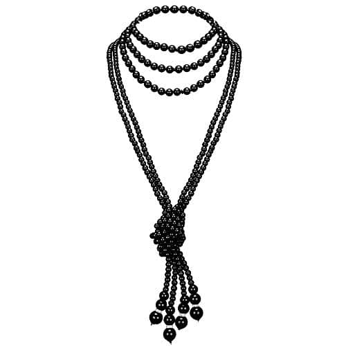 Image of BABEYOND Gatsby Long Knot Pearl Necklace 1920s Flapper Imitation Pearls Necklace (49” x 2+59''X1/Black)
