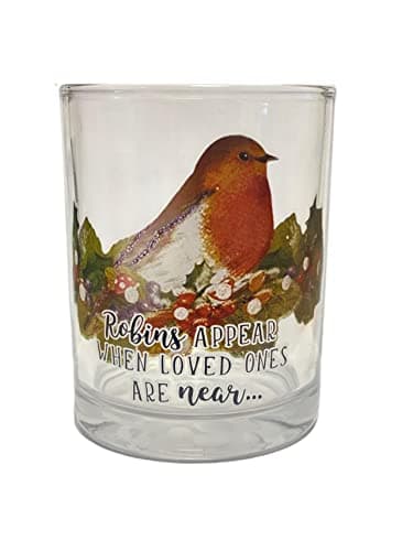 Image of HEAVEN SENDS ROBINS APPEAR WHEN LOVED ONES ARE NEAR GLASS CHRISTMAS CANDLE HOLDER