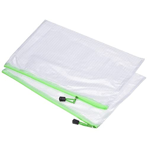 Image of sourcing map Mesh Zipper Bags, A4 Size Plastic Zip File Pouch Document Folders for Home Office Travel, Green Pack of 12