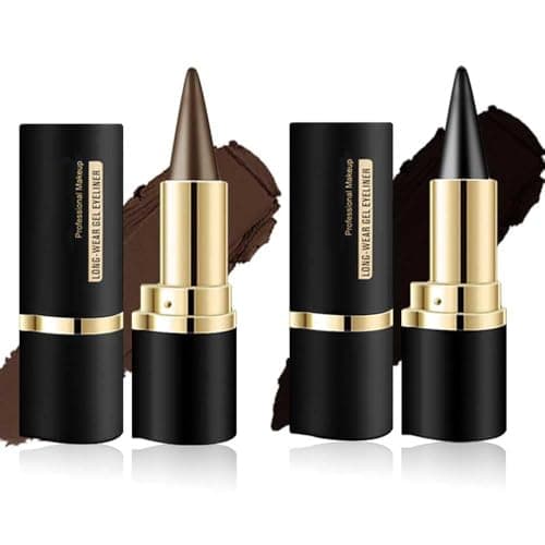 Image of 2 Pieces Brown & Black Eyeliner Cream - Smoky Eyeshadow Pencil Set, Highly Pigmented Long Lasting Smudge-proof Shimmer Cream Eyeshadow Pen for Women (#02+04)