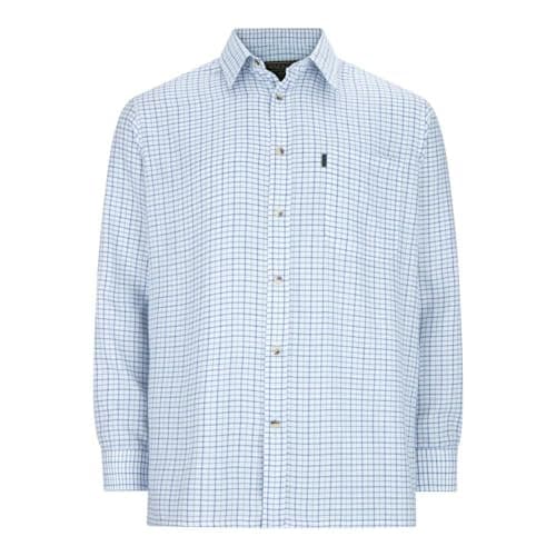 Image of WALKER AND HAWKES - Men's Green Easy Care Chequered Murton Country Plain Smart Easy Iron Shirt - Blue - X-Large (44'')