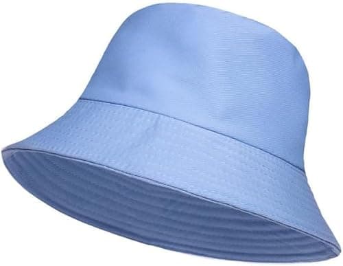 Image of reshmena® Kids Bucket Hat Reversible Unisex Hat Boys Girls Cotton Fishing Hats for Camping, Hiking, Traveling, Baseball Cap, Football Summer Beach Sun Hat Plain Colour One Size Bucket Sky Blue