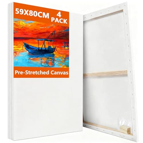 Image of Koncci Stretched Canvas for Painting, 4 Packs 59x80cm Large Canvases, 280GSM Stretched Wooden Canvas Frames for Acrylic Oil Watercolor, Artist & Beginner