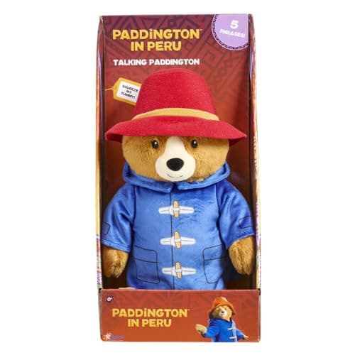 Image of Rainbow Designs Paddington Bear Movie Talking Teddy Bear - Paddington Bear talking toy with 5 Phrases, Red Hat & Blue Duffle Coat - Cuddly Companion for Playtime Adventures