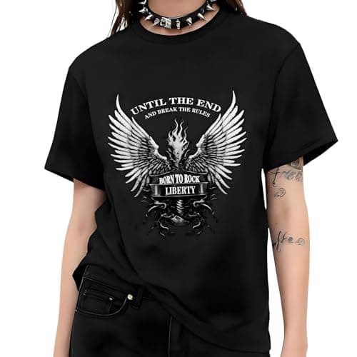 Image of MILAKOO Gothic Wings Graphic T-Shirt for Rock Concert Retro Casual Short Sleeve Shirt for Women, M