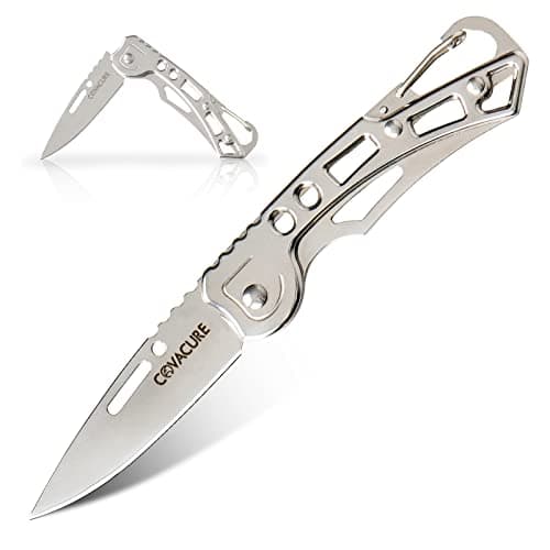 Image of COVACURE UK Legal Non-Locking Pocket Knife with Silver Skeletonized Handle 2.4" Blade with Carabiner Clip