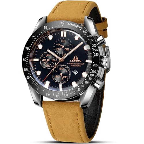 Image of LN LENQIN Mens Watches Analog Quartz Watches for Men 30M Waterproof Men's Wrist Watch Fashion Business Watch with Date Leather Band No Chronograph
