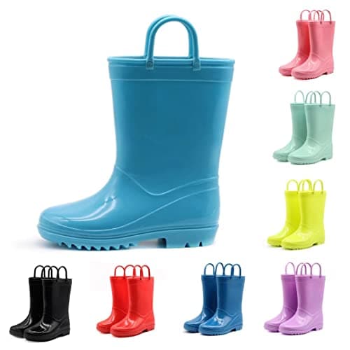 Image of EUXTERPA Kids Wellies Boys Girls Waterproof Wellington Boots, Toddler Child Solid Blue Welly Boots for Outdoor Size 1