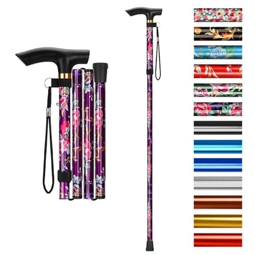 Image of supregear Walking Stick - Adjustable Folding Walking Sticks for Women and Men - Lightweight Portable Collapsible Balancing Aid - Foldable Travel Cane for Ladies Elderly Adults, Purple Floral
