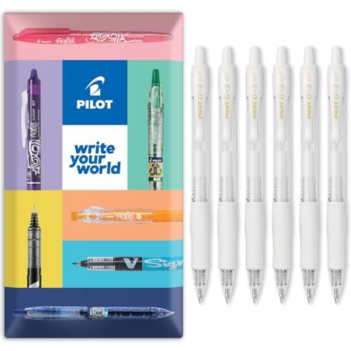 Image of PILOT G-2 Retractable Gel Ink Rollerball Pens - 0.7mm Nib Tip - In Envelope Gift Packaging - Pack Set of 6 - Pastel White