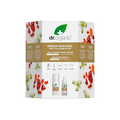 Image of Dr Organic Pro Collagen Dream Skin Duo with Moisturiser & Serum, Hyaluronic Acid, Smooth Fine Lines & Wrinkles, Anti-Ageing, Firming, Lightweight, Vegan, Cruelty Free, Paraben & SLS Free, Organic