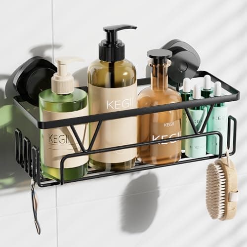 Image of KEGII Suction Shower Caddy - Suction Cup Shower Organiser Black Bathroom Shelf No Drilling for Bath, Kitchen, Laundry Room
