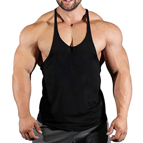 Image of GYMAPE Mens Y-Back Bodybuilding Workout Stringer Tank Tops Muscle Sleeveless Shirts Black M